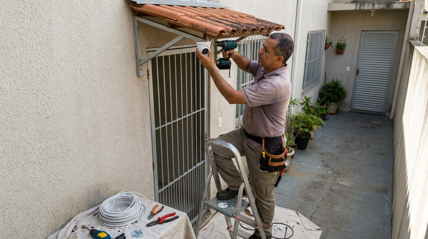 Eletricista instalando cameras de seguranca em São José dos Campos‑SP