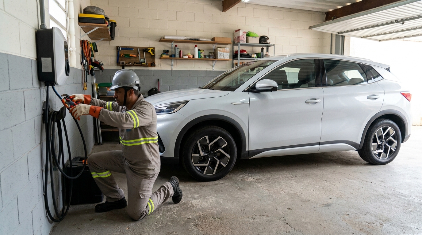 Eletricista instalando carregador de carro eletrico em São José dos Campos‑SP