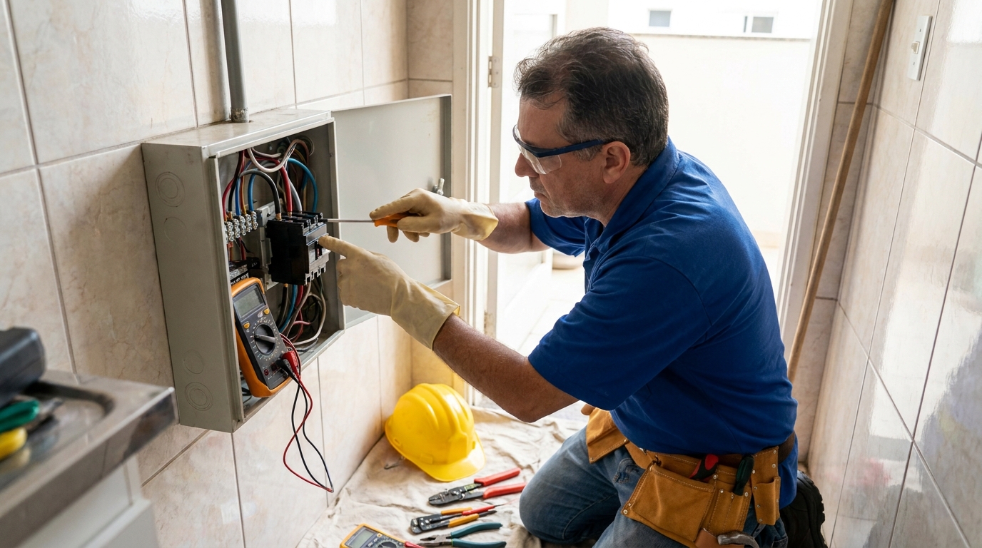 Eletricista instalando disjuntor em São José dos Campos‑SP