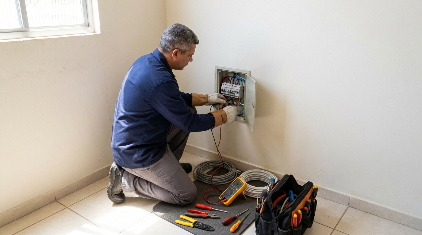 Eletricista realizando manutencao em São José dos Campos‑SP
